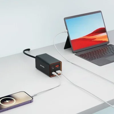Porodo 65W GaN 4 Ports Desktop Charger Dual USB-C - USB-A Quick Charge - Black